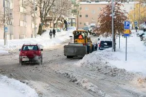 Winter, plough, street, snow, cars