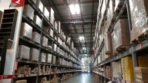 Packed items in a warehouse.