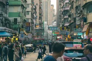 crowded streets in hong kong