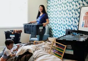 A family packing for the move