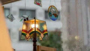 colorful lamp next to the window