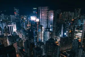 Skyline of buildings on night