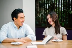 two people talking