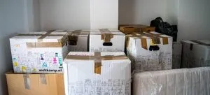 A storage unit filled with boxes