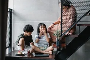 woman with two kids