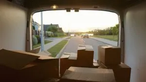 boxes in the van - moving to Canada during winter holidays