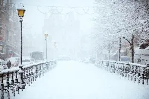 a street filled with snow