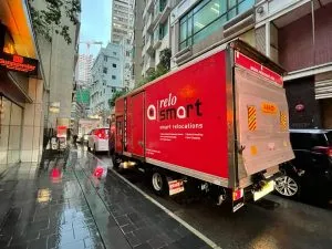Red ReloSmart moving truck