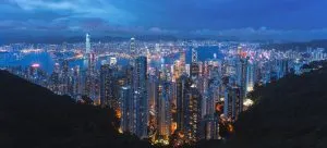 A skyline of Hong Kong at night