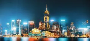 the city of Hong Kong at night
