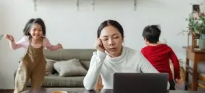 kids making noise and disturbing mother
