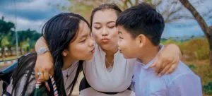 Happy Asian family on their moving day