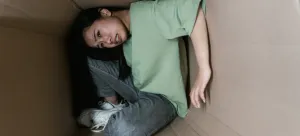 Woman crammed in a small space