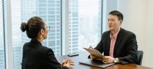 A woman at a job interview